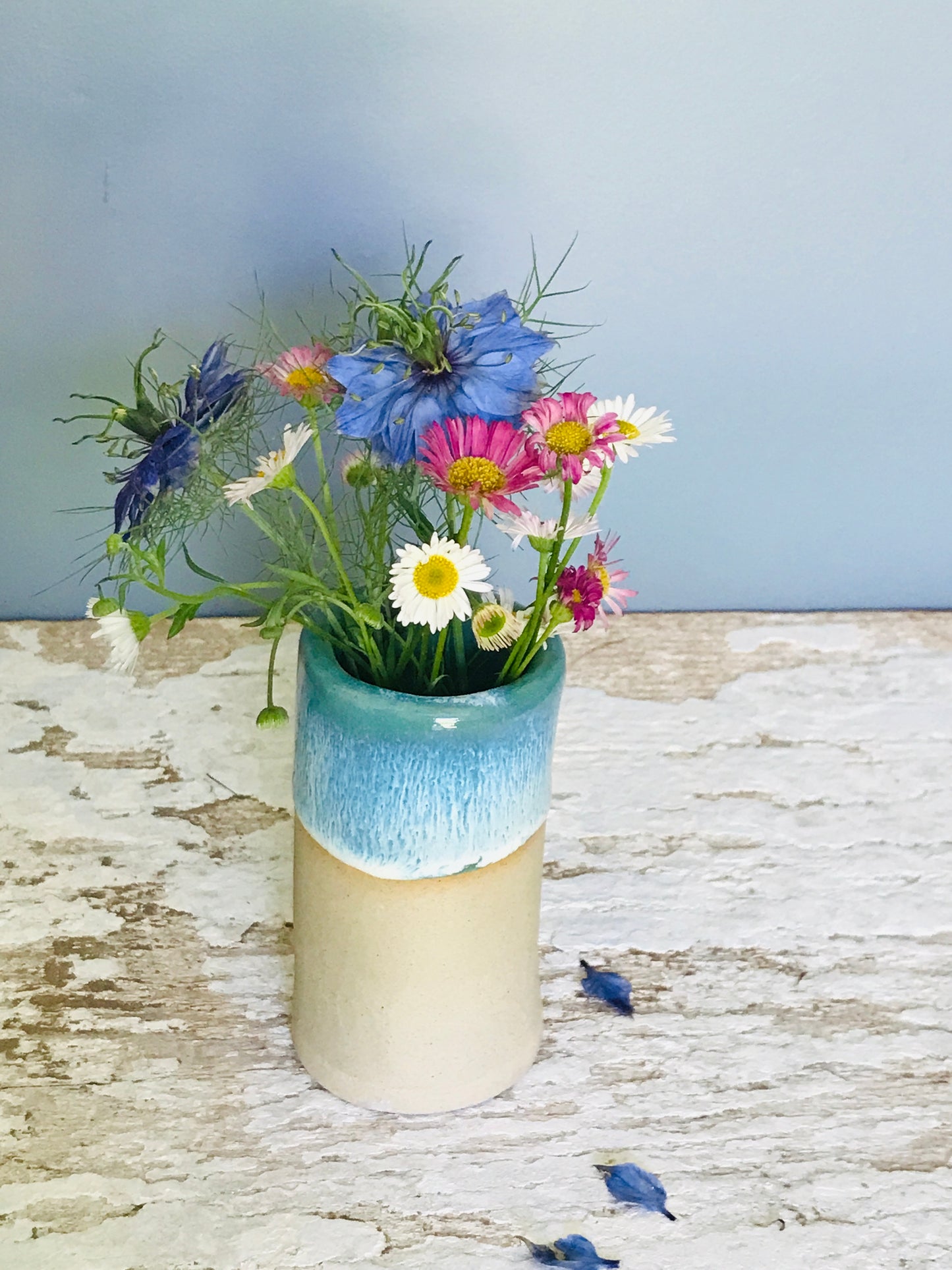 Dipped glaze ceramic flower posy bud vase