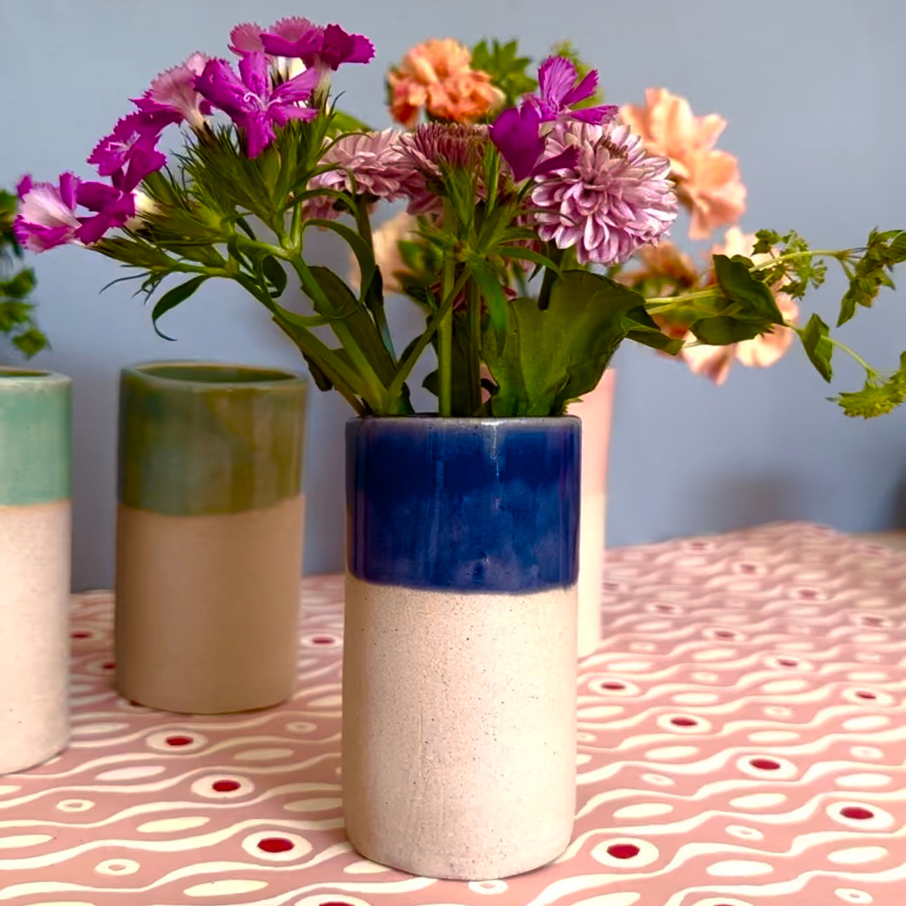 Dipped glaze ceramic flower posy bud vase