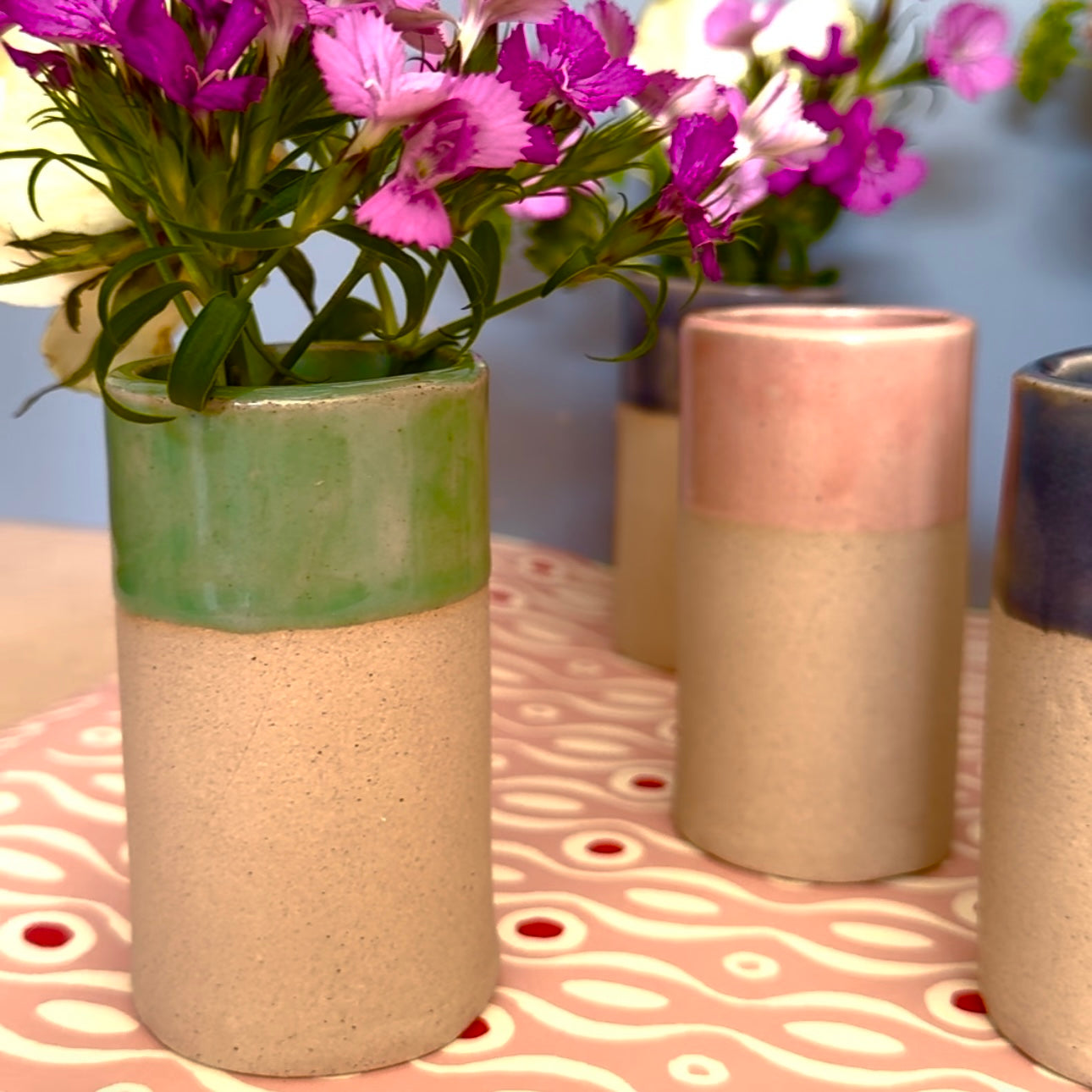 Dipped glaze ceramic flower posy bud vase