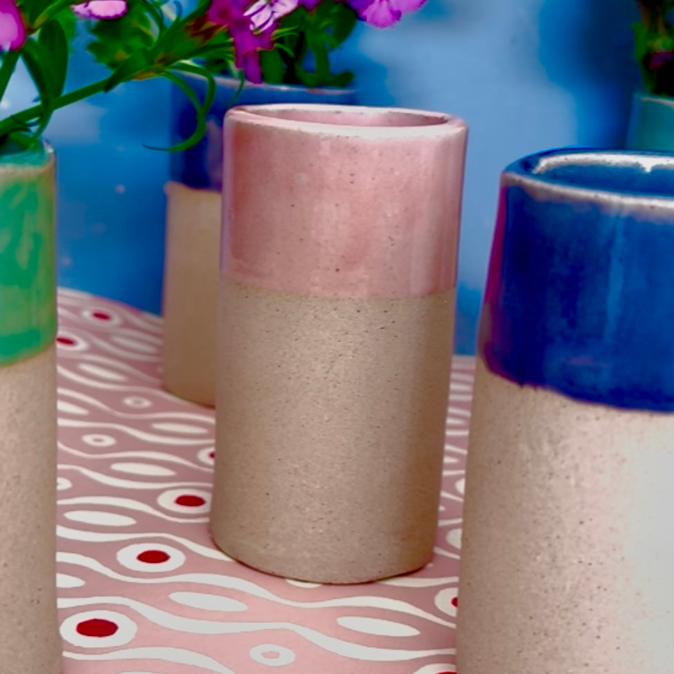 Dipped glaze ceramic flower posy bud vase