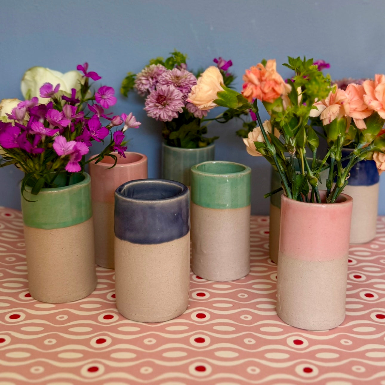 Dipped glaze ceramic flower posy bud vase