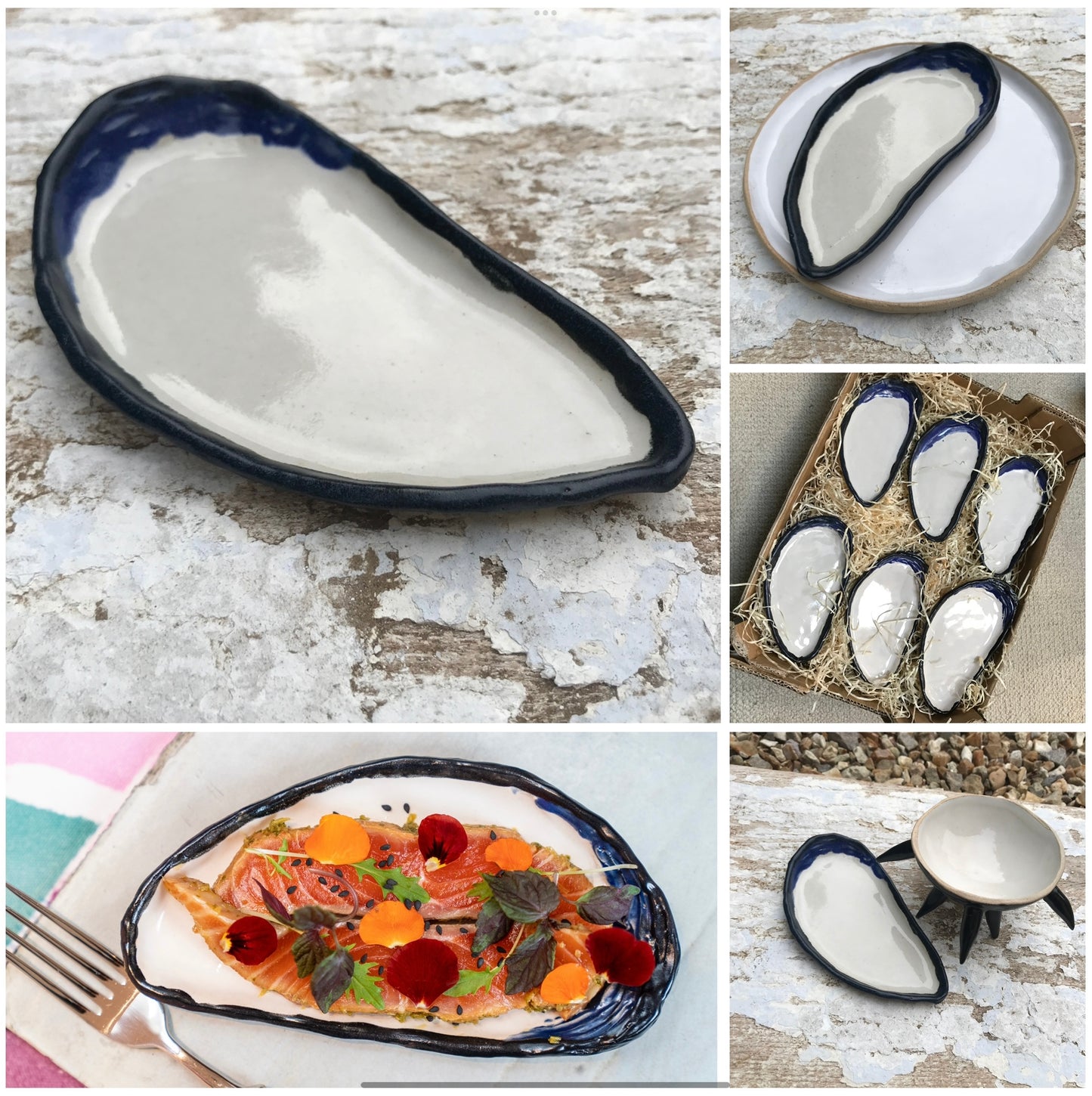 Mussel coastal beach shell inspired ceramic dish