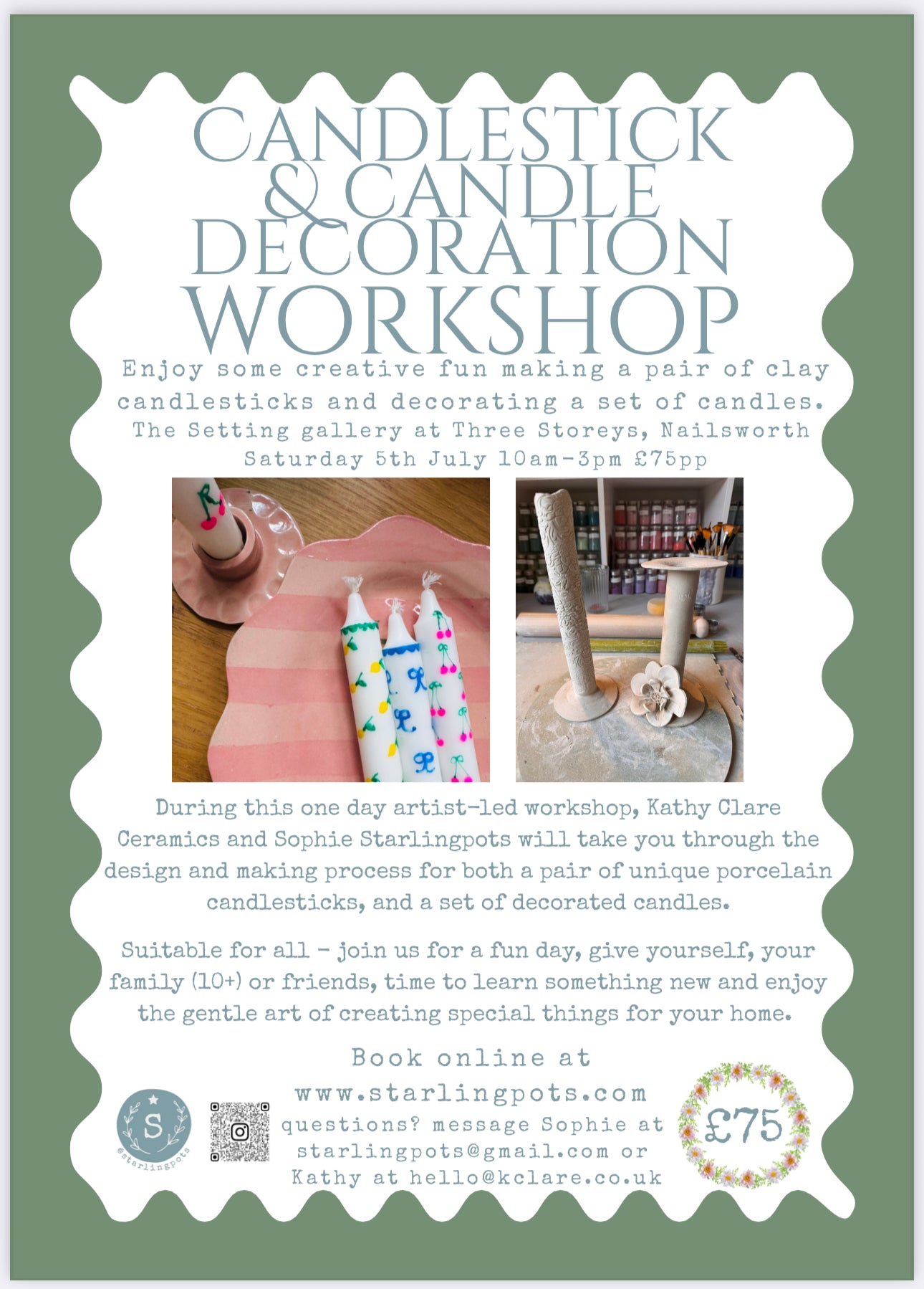 Full day creative ceramic candlestick and candle making workshop