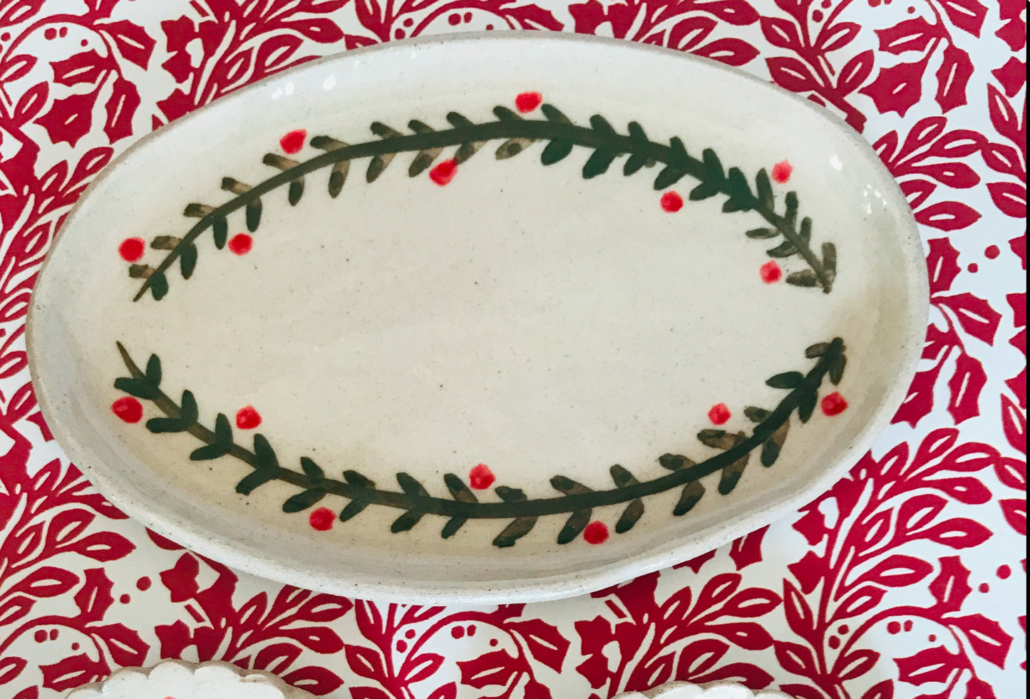 Festive garland round ceramic plates and platters