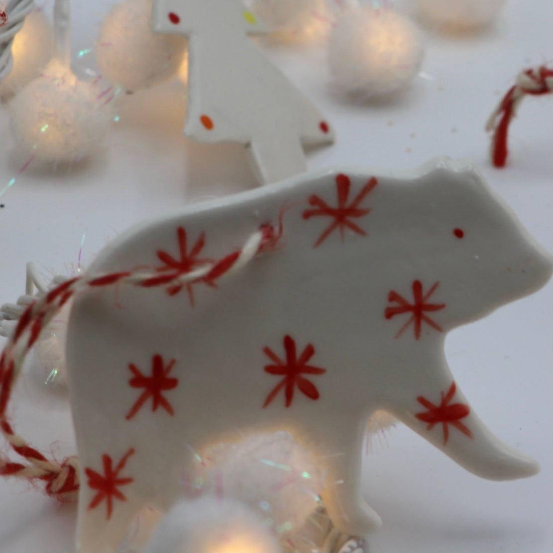 Porcelain Polar Bear hanging Christmas Decoration