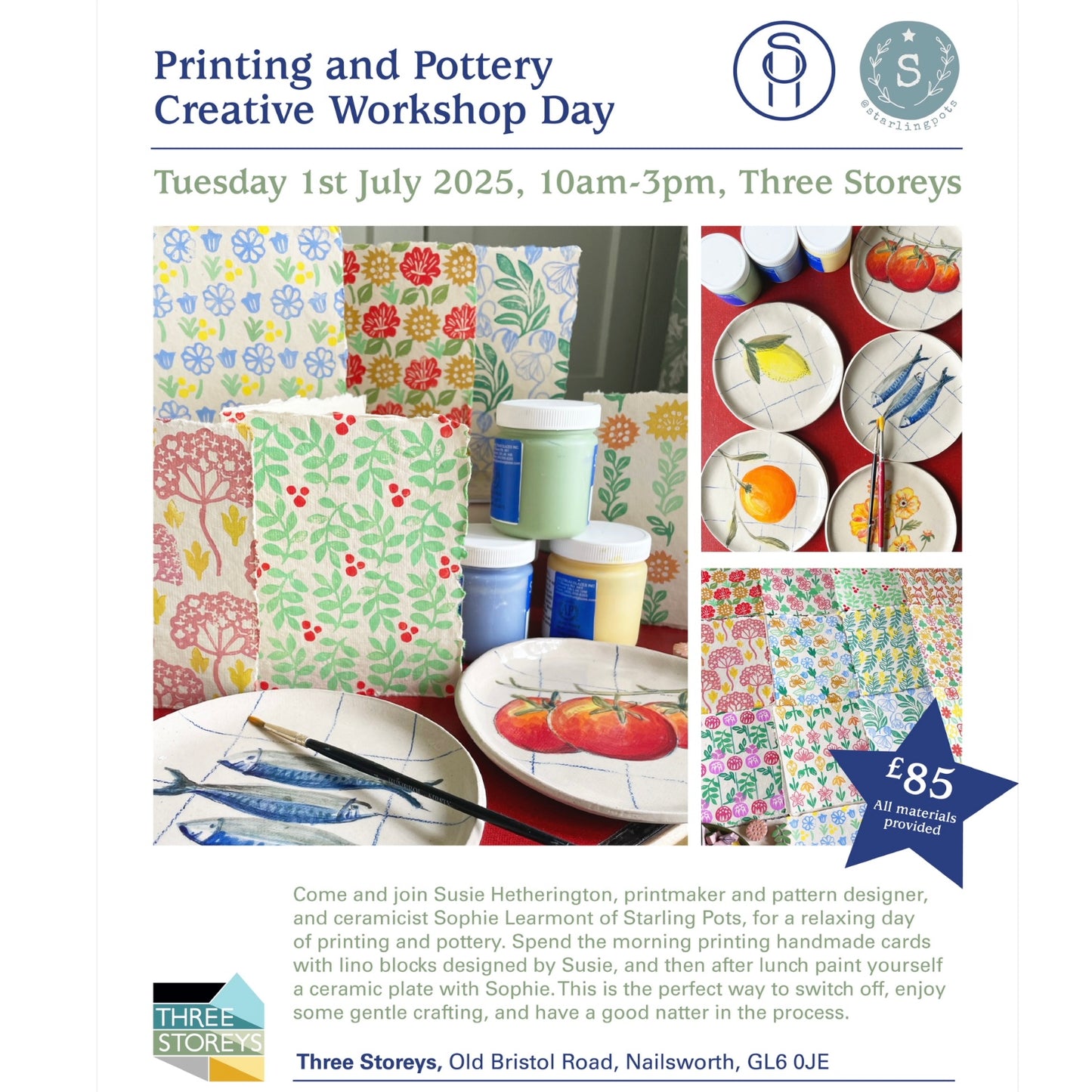 Printing and Pottery Creative Workshop Day in Nailsworth