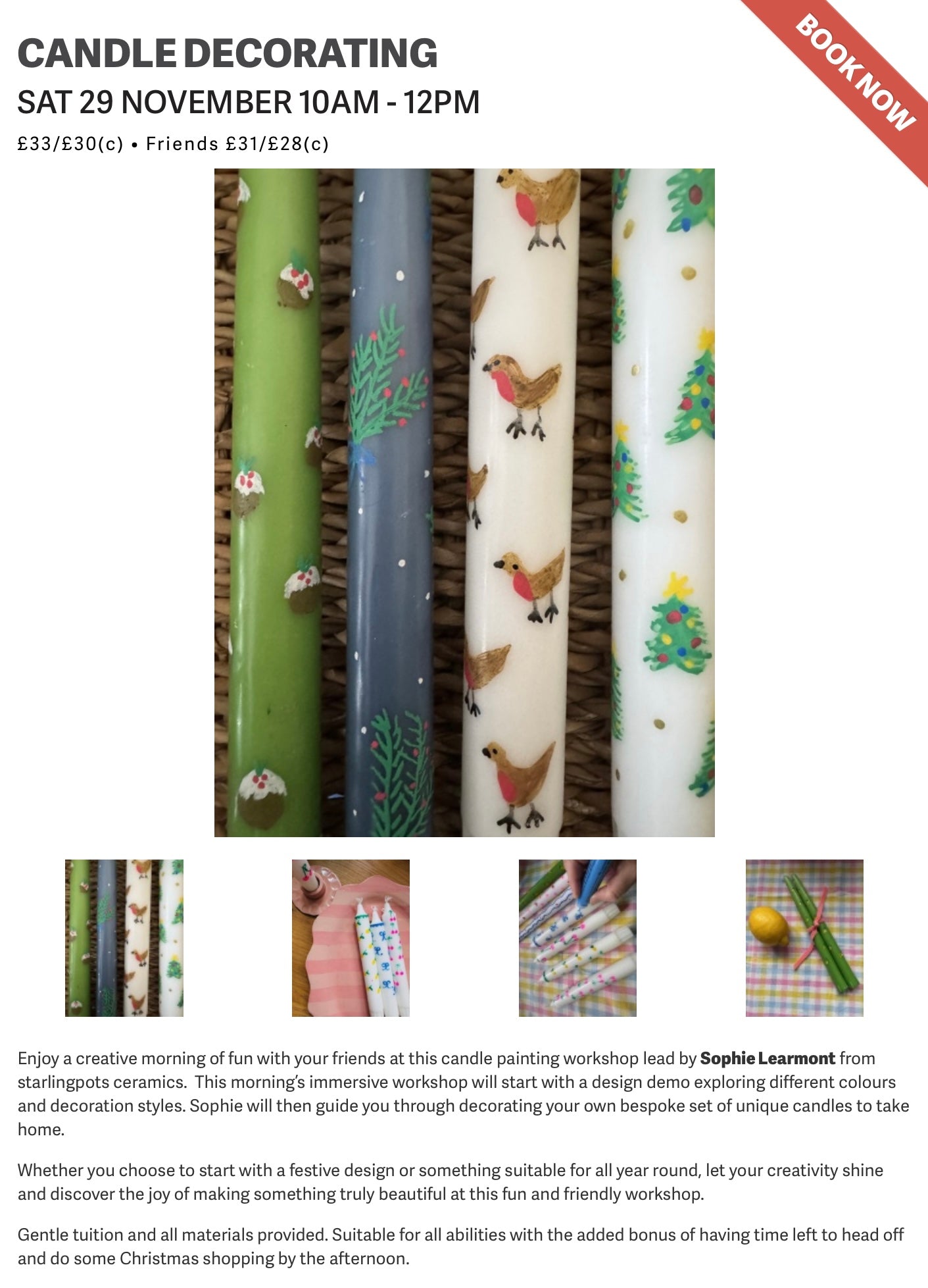 Two hour creative candle decorating workshop at Prema Arts, Uley.