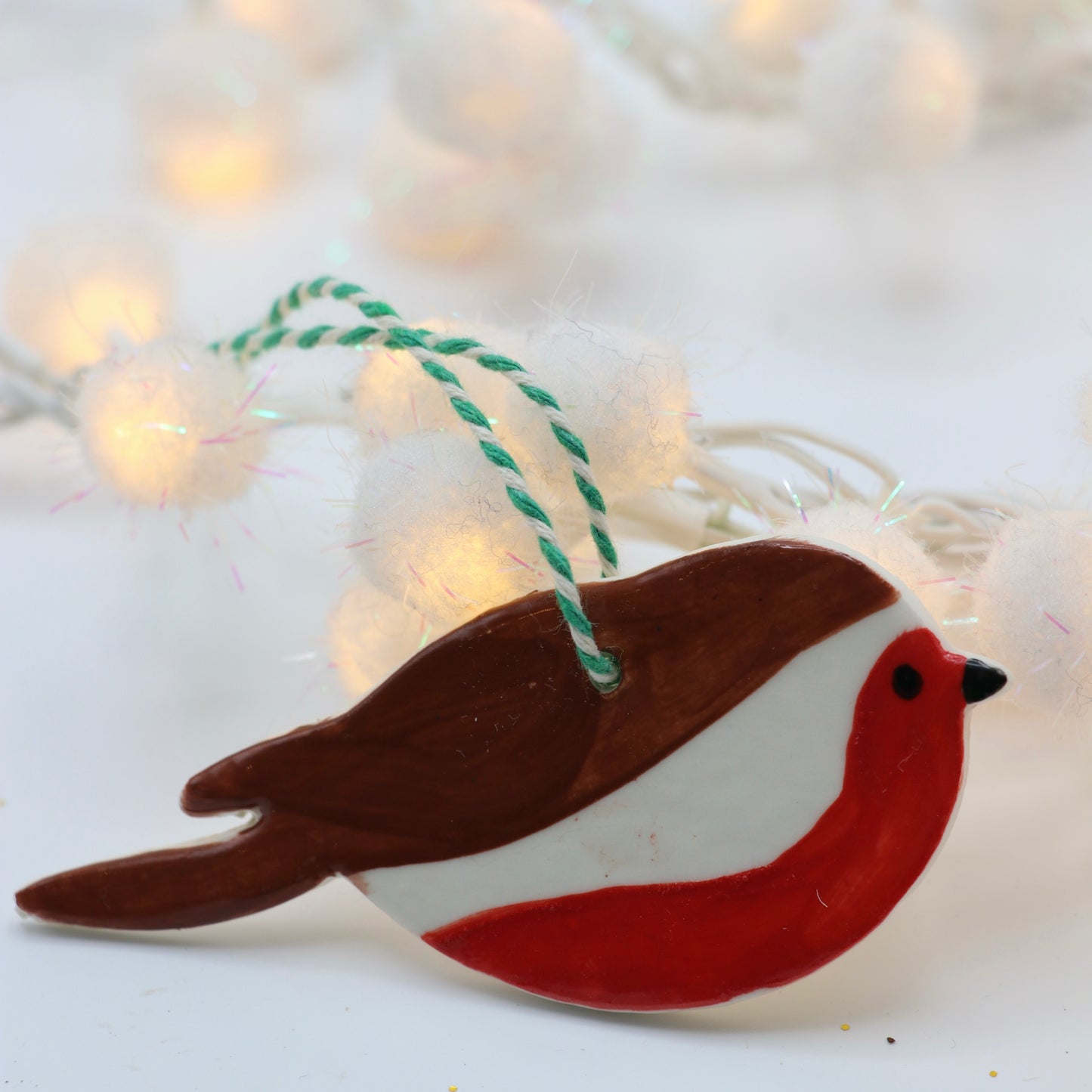 Porcelain Robin red breast hanging bird christmas decoration
