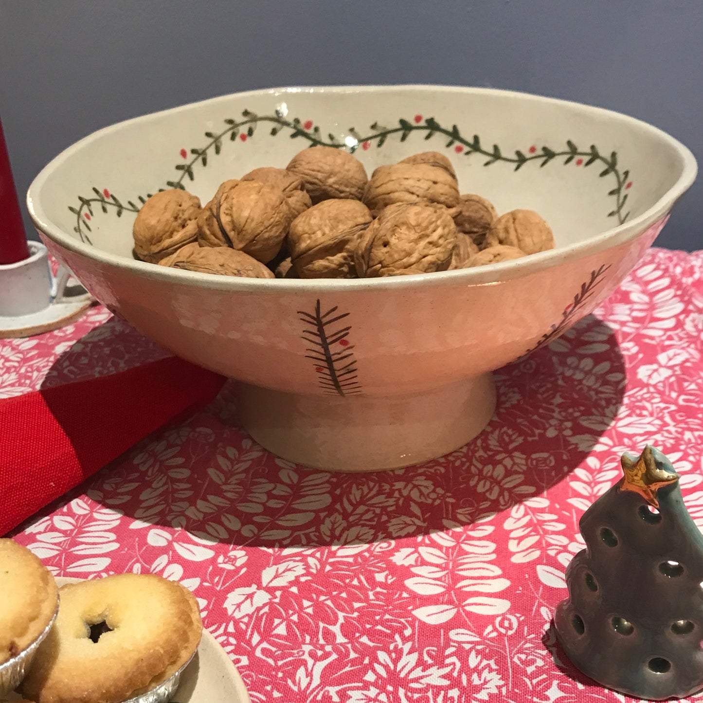 Festive garland round ceramic plates and platters