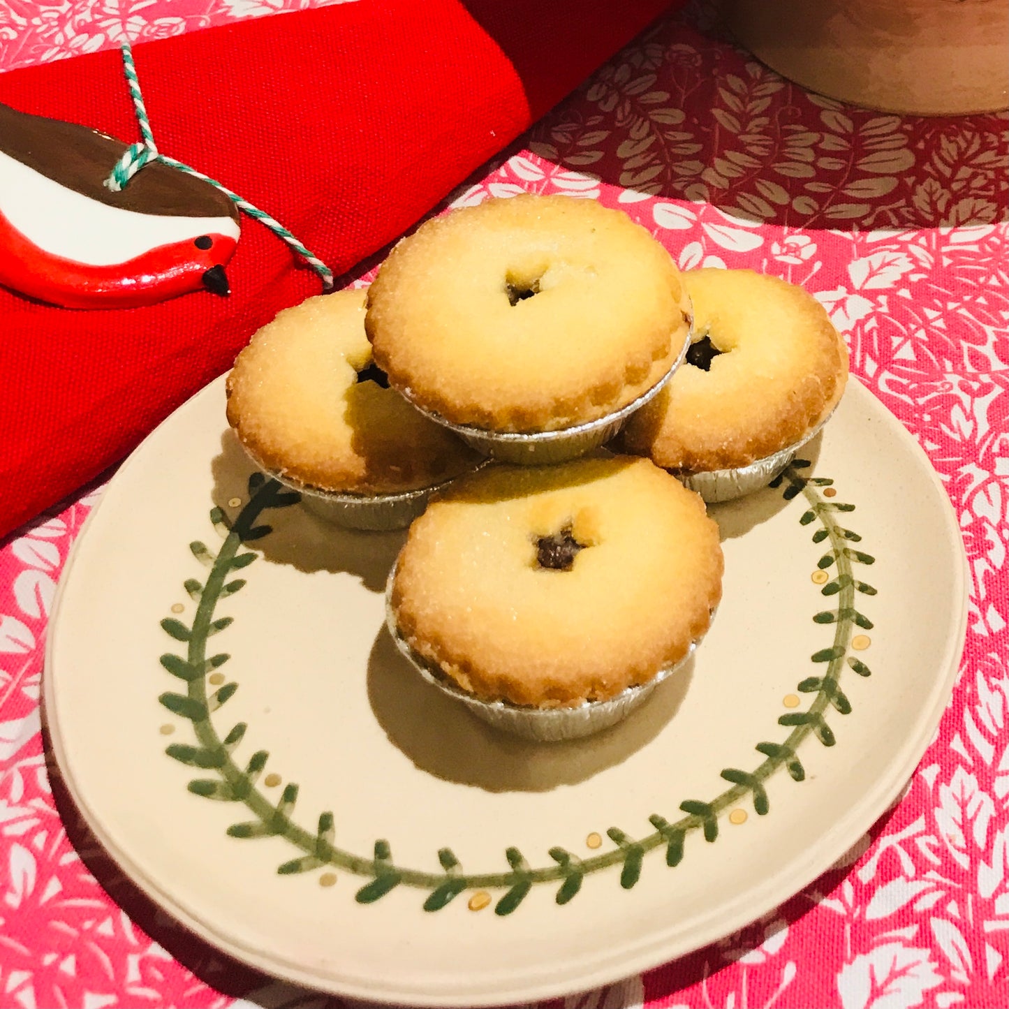Festive garland round ceramic plates and platters