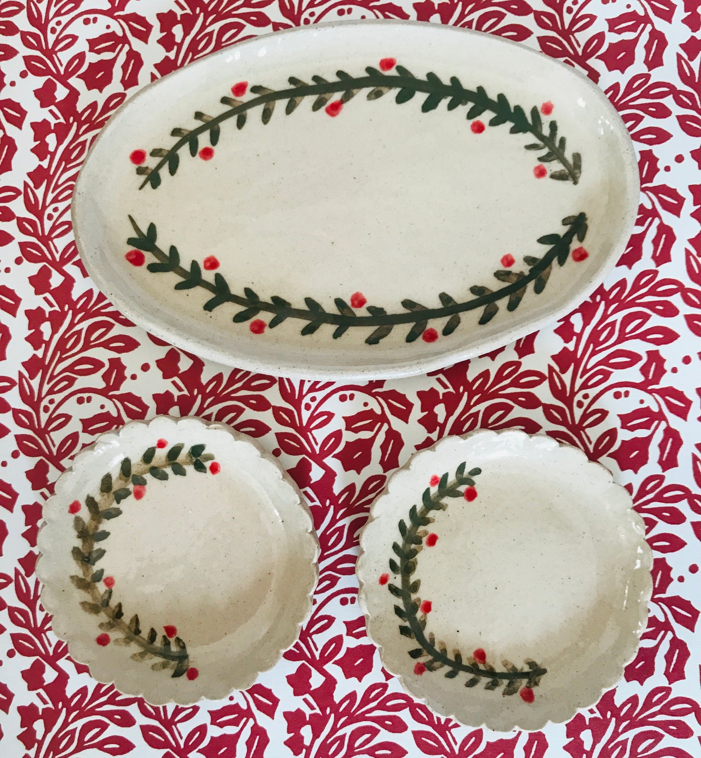 Festive garland round ceramic plates and platters