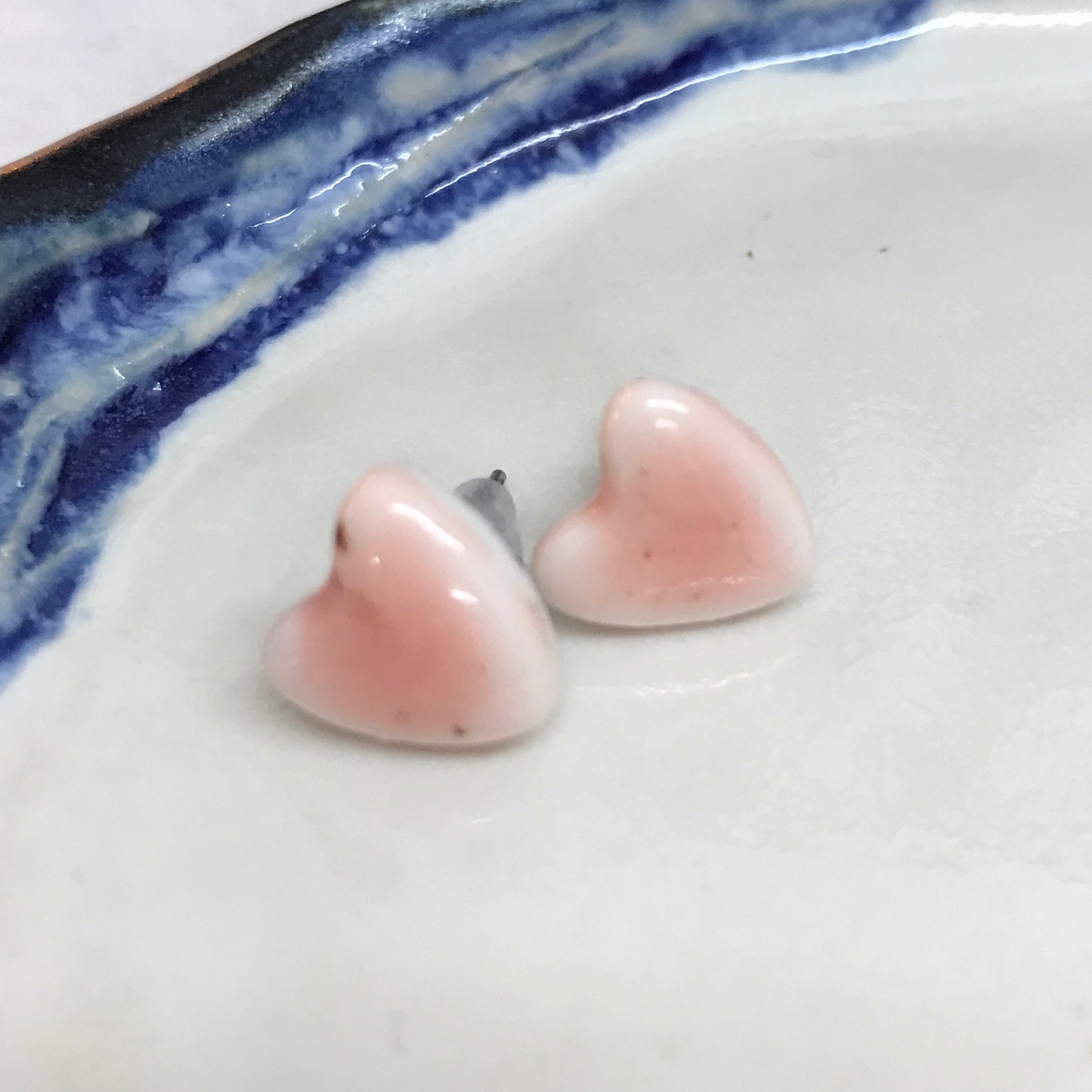 Heart shaped porcelain hypo-allergenic stud earrings
