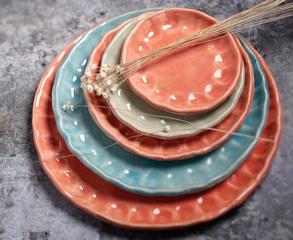 Thumbprint tea plates in french macron coloured glazes