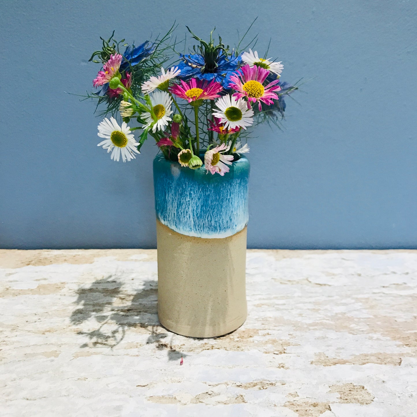 Dipped glaze ceramic bud vase