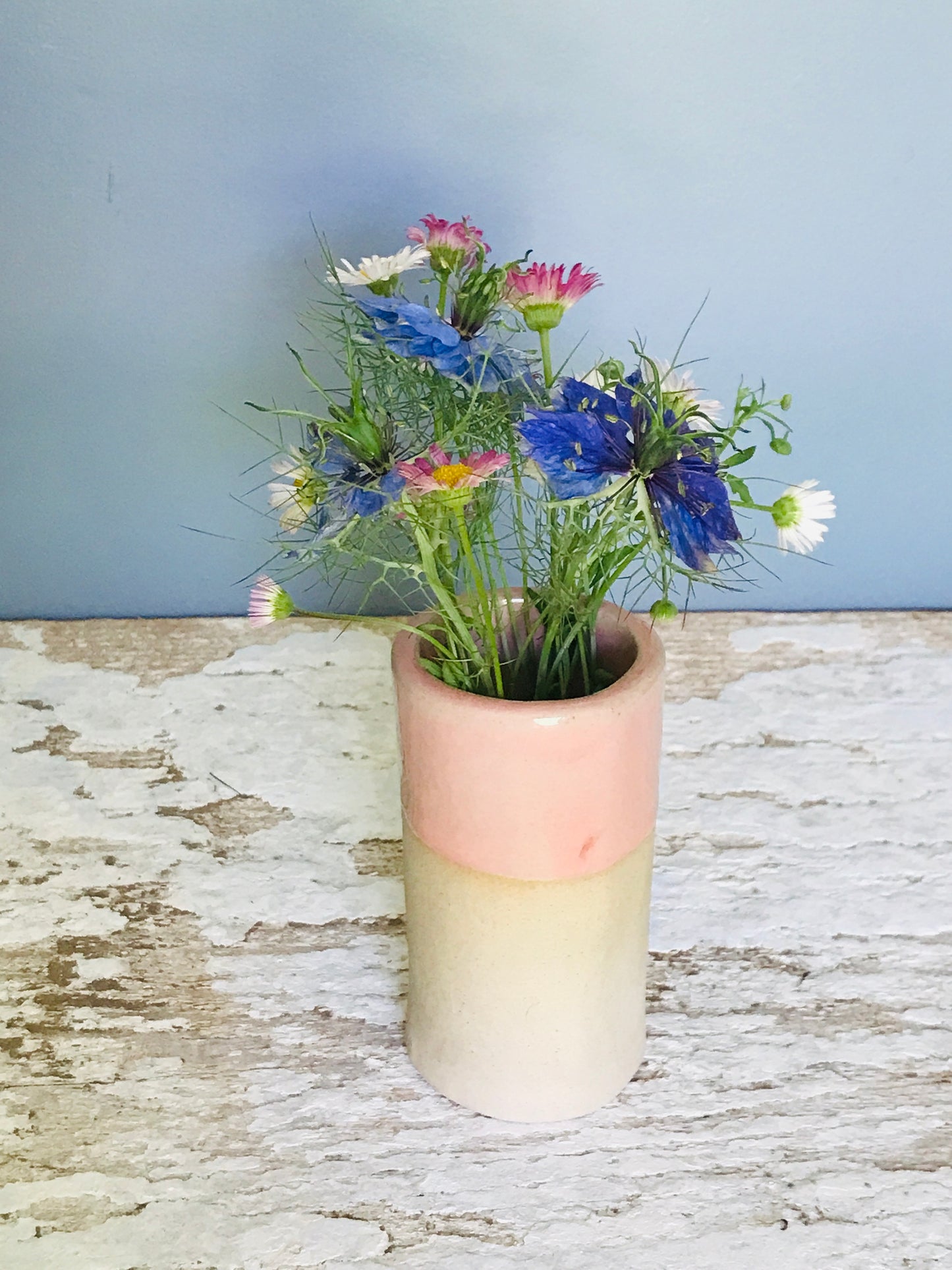 Dipped glaze ceramic bud vase