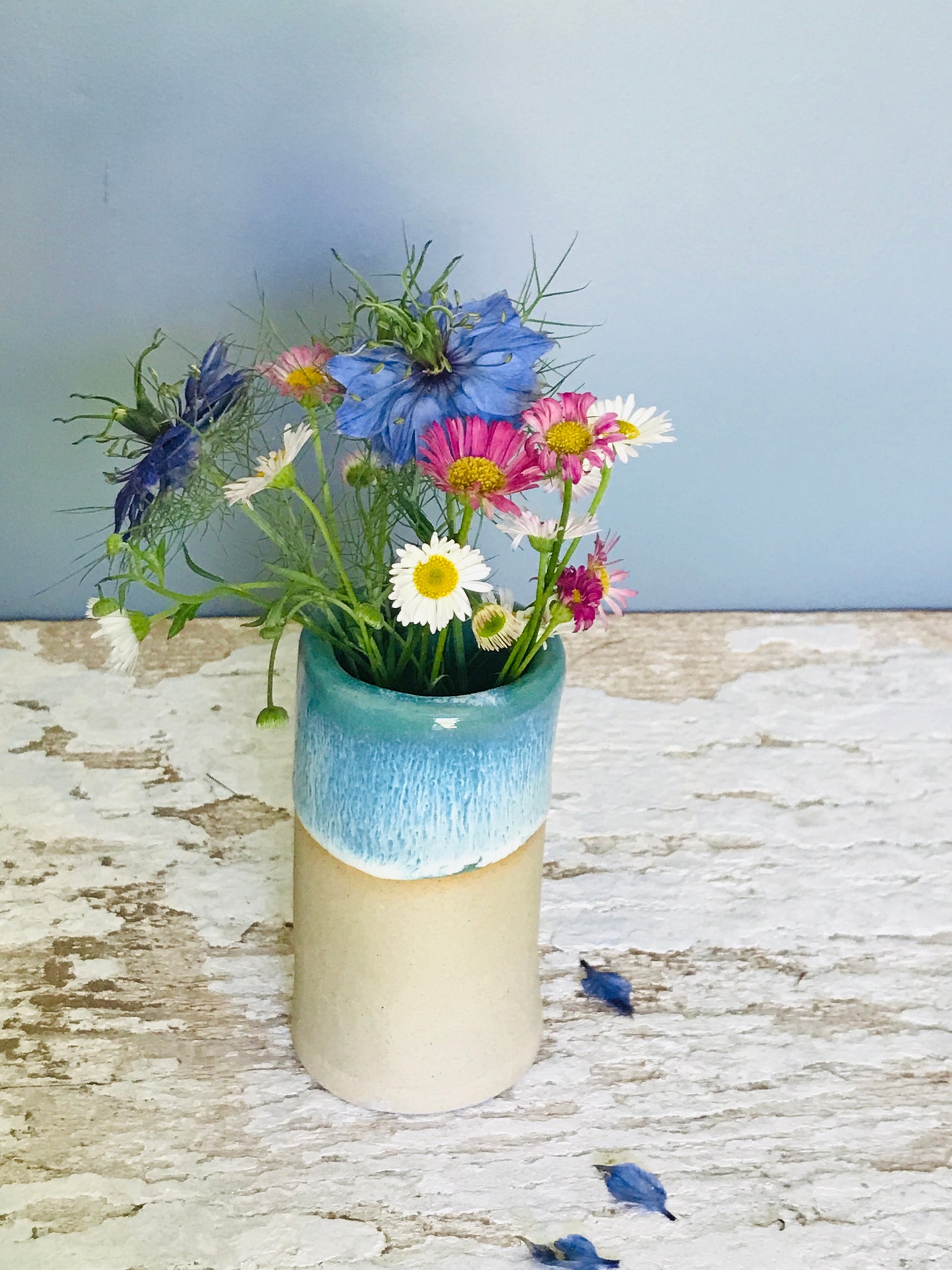 Dipped glaze ceramic bud vase