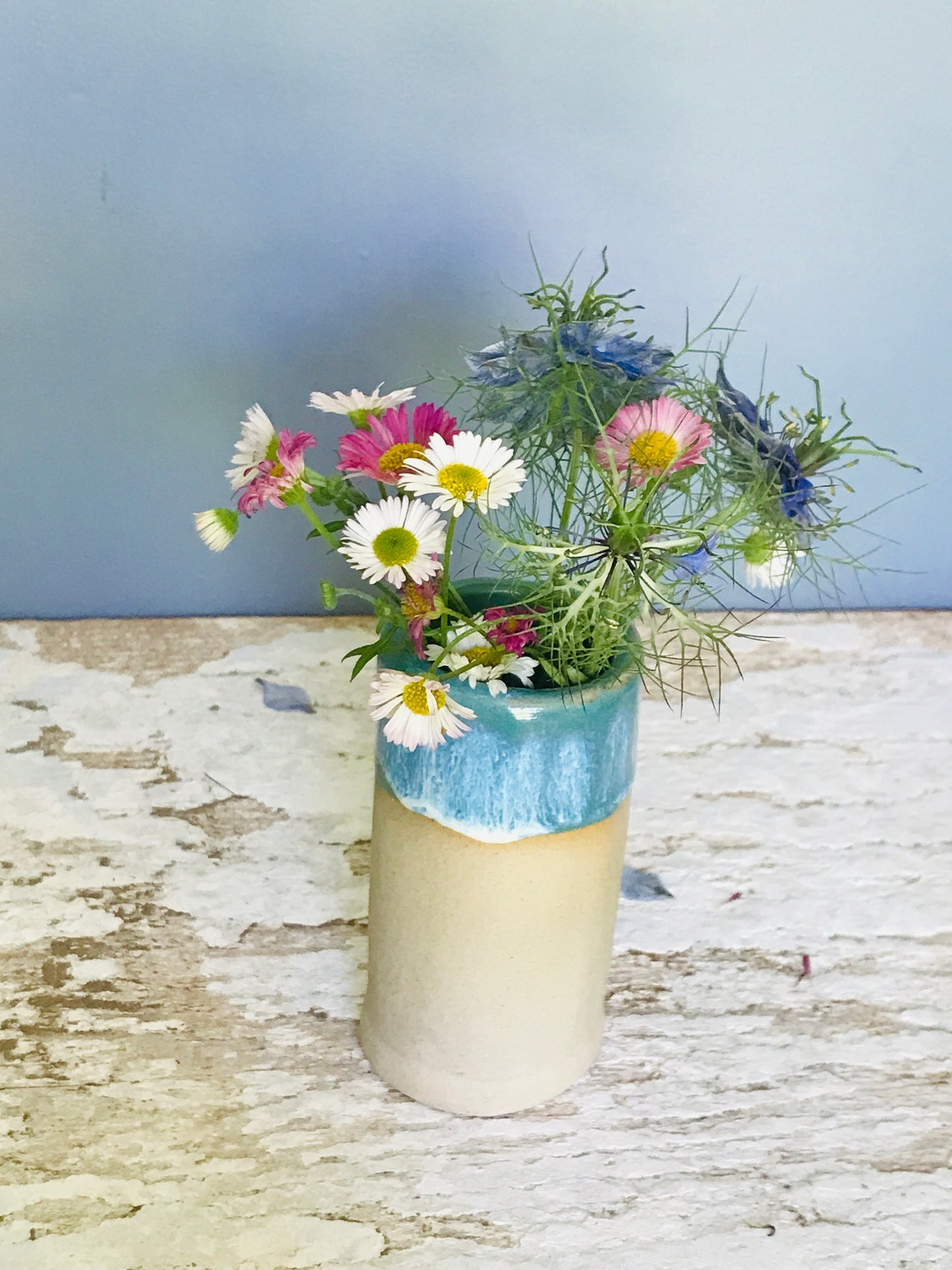 Dipped glaze ceramic bud vase