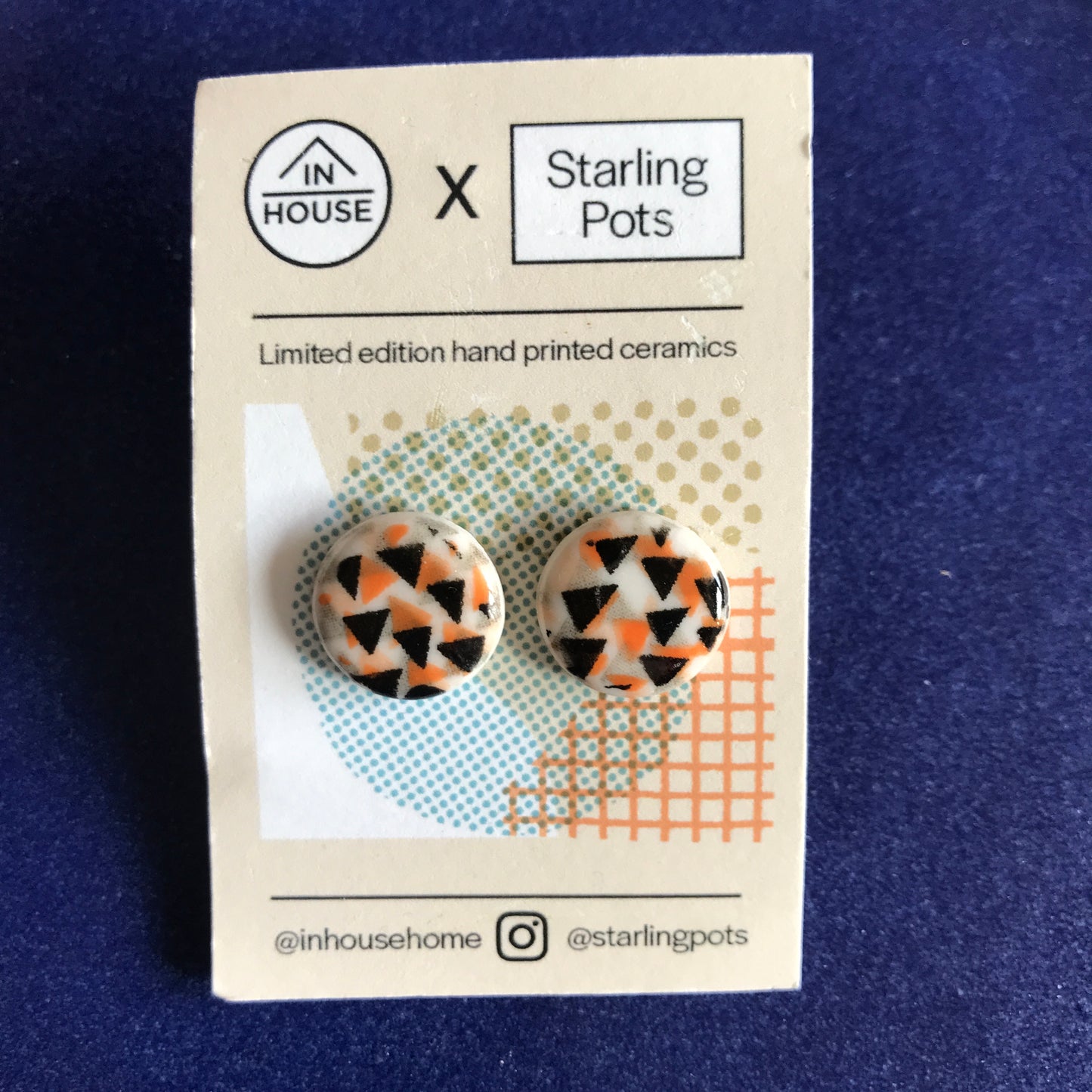 Screen printed porcelain hypo-allergenic stud earrings ‘triangle’