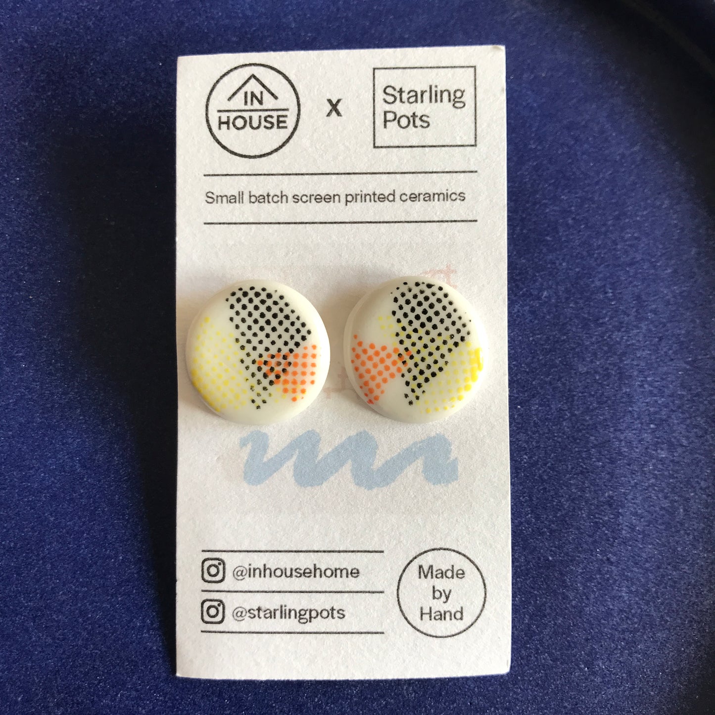 Screen printed porcelain hypo-allergenic stud earrings ‘polka’