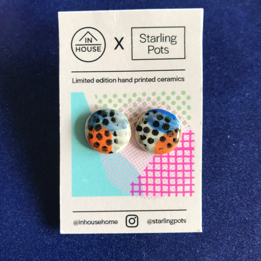 Screen printed porcelain hypo-allergenic stud earrings ‘spot’