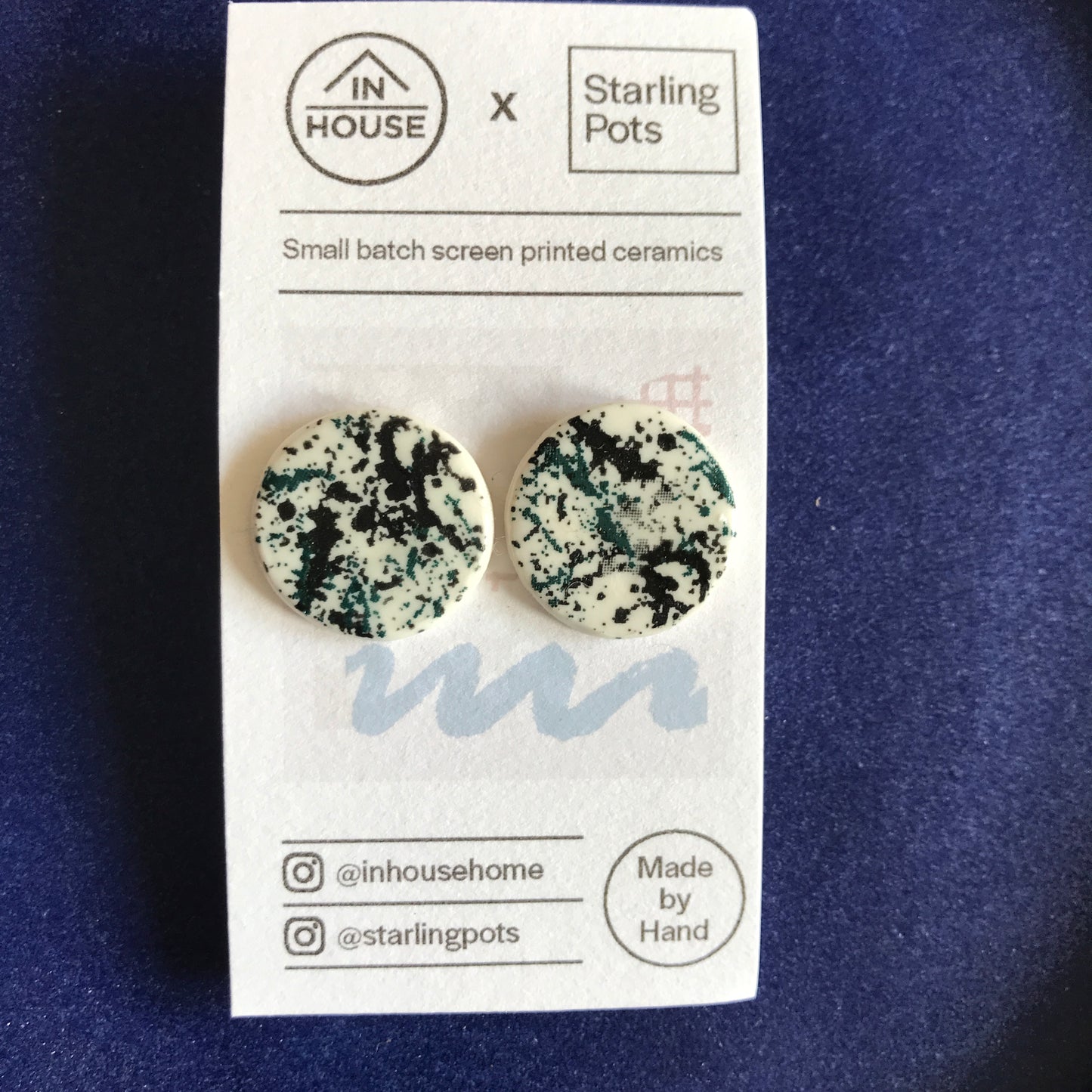 Screen printed porcelain hypo-allergenic stud earrings ‘grain’