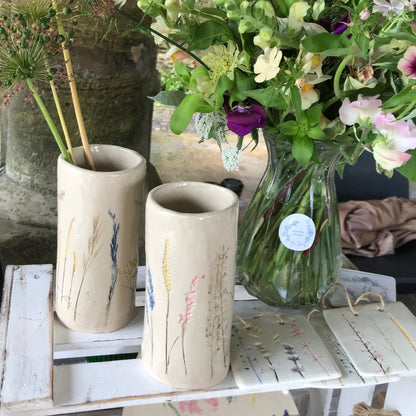 Wild grasses and flowers ceramic vase