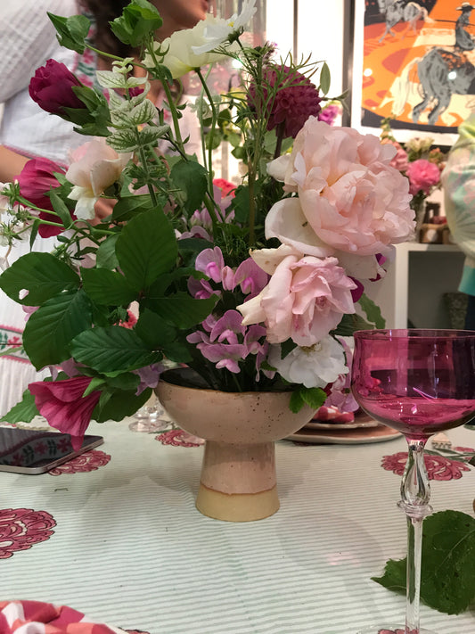 Natural stoneware glazed ceramic raised bowl with speckled glaze