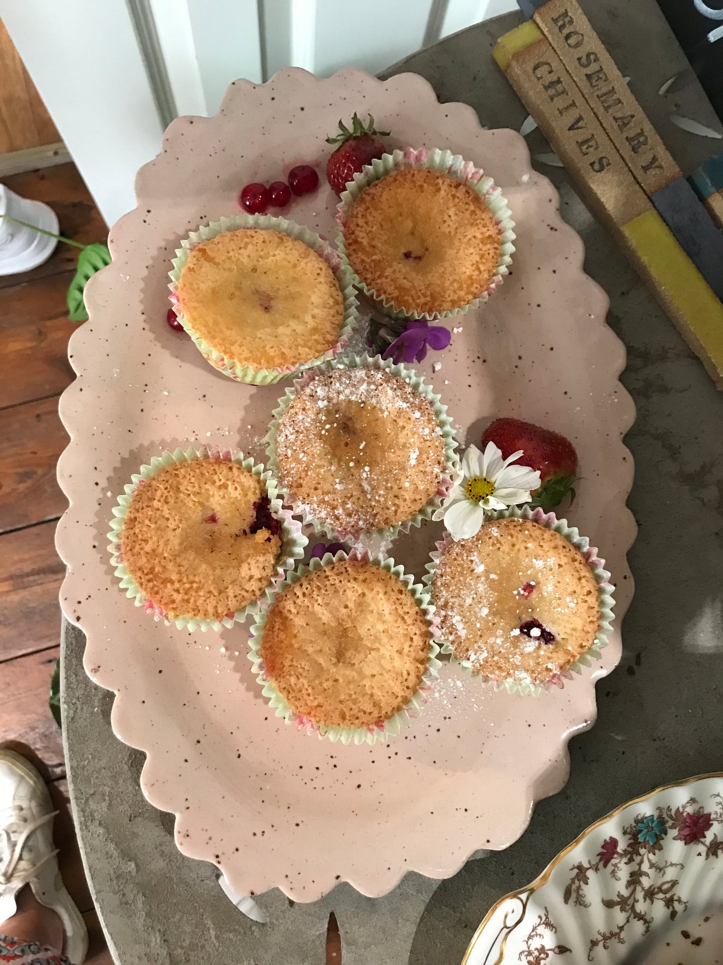 Soft pink hand shaped ceramic platter with scalloped edge