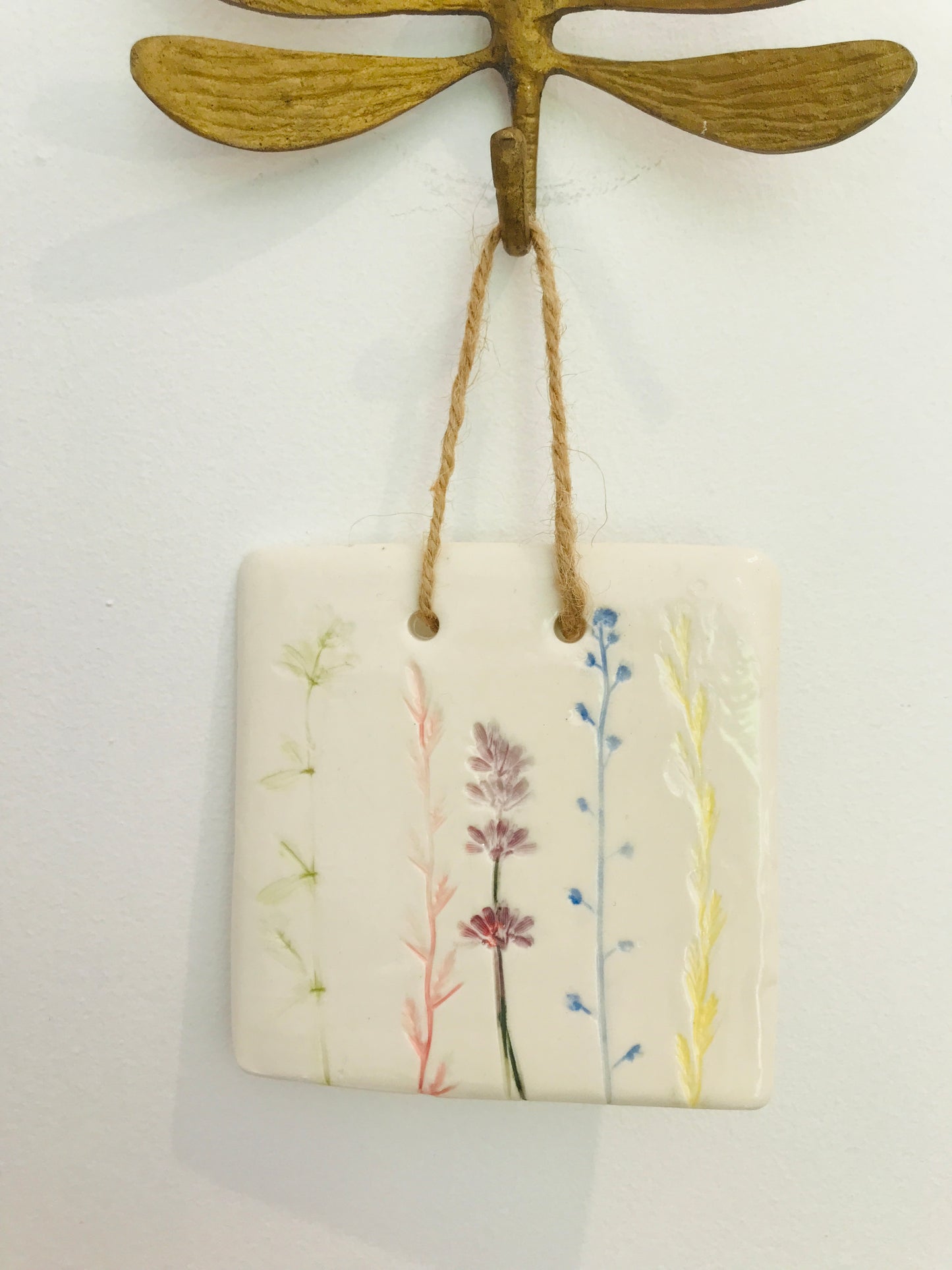 Porcelain wild meadow grasses hanging tile decoration