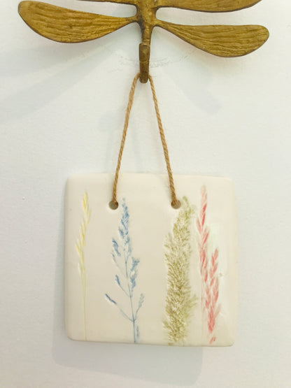 Porcelain wild meadow grasses hanging tile decoration