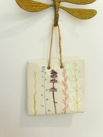 Porcelain wild meadow grasses hanging tile decoration