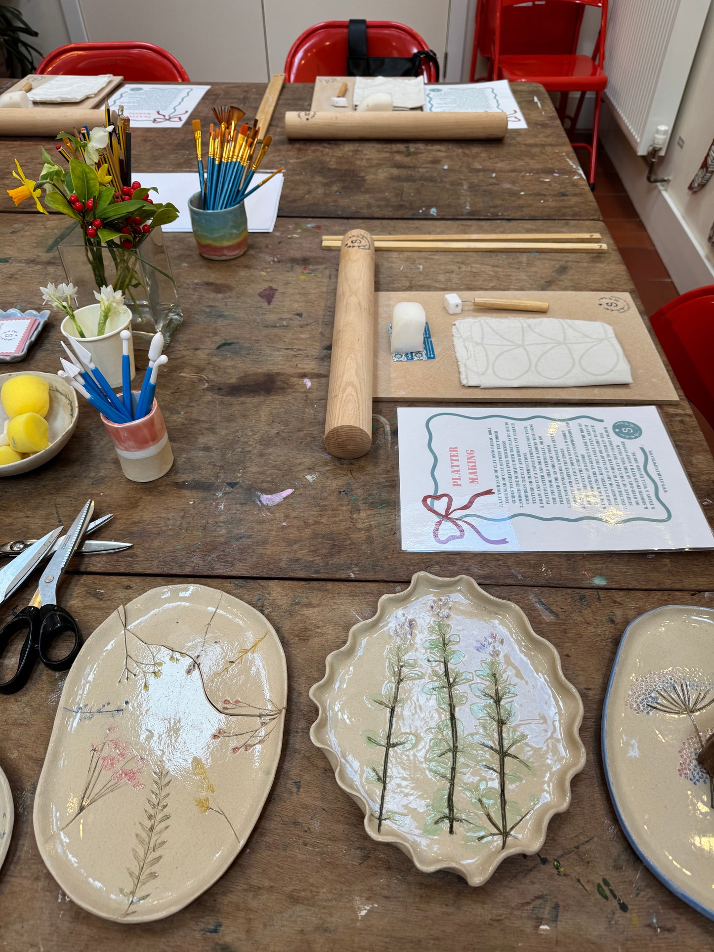 Platter making ceramics workshop full day at Victoria Works nr Stroud