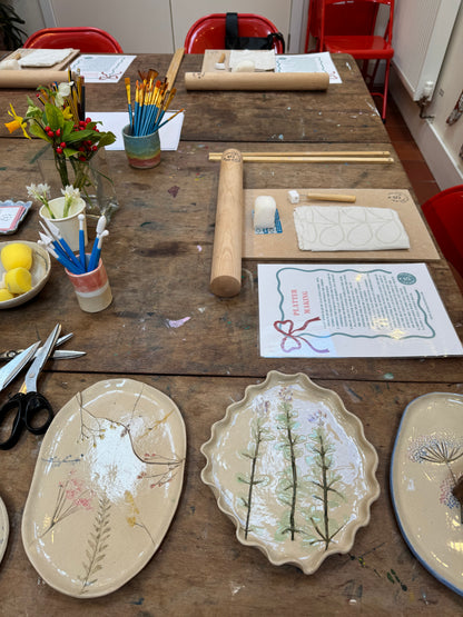 Platter making ceramics workshop full day at Victoria Works nr Stroud