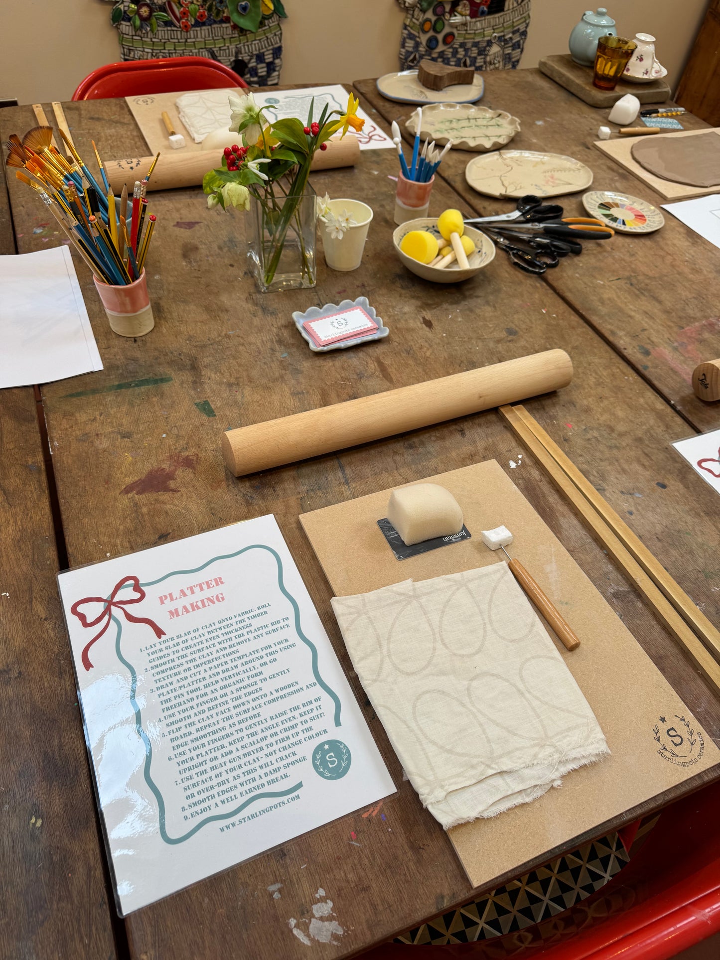 Platter making ceramics workshop full day at Victoria Works nr Stroud
