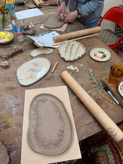 Platter making ceramics workshop full day at Victoria Works nr Stroud