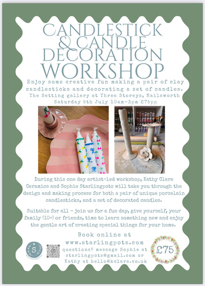 Full day creative ceramic candlestick and candle making workshop