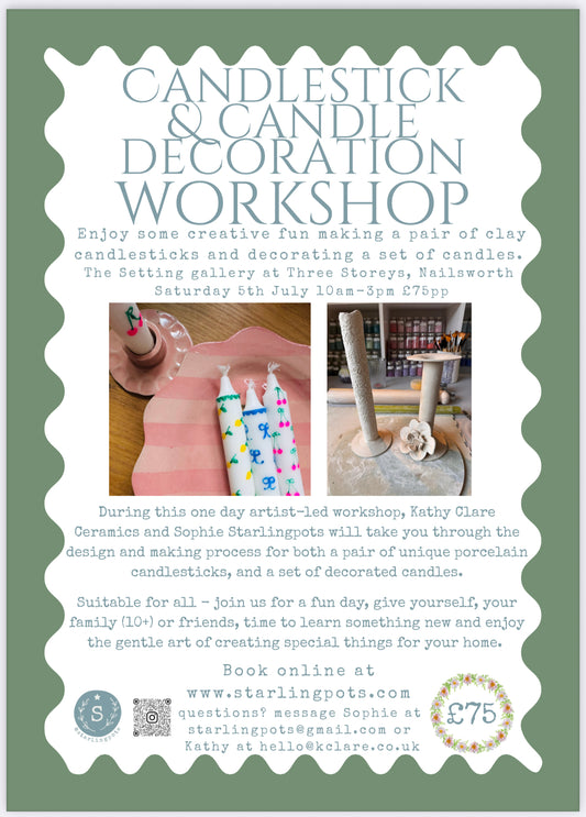 Full day creative ceramic candlestick and candle making workshop