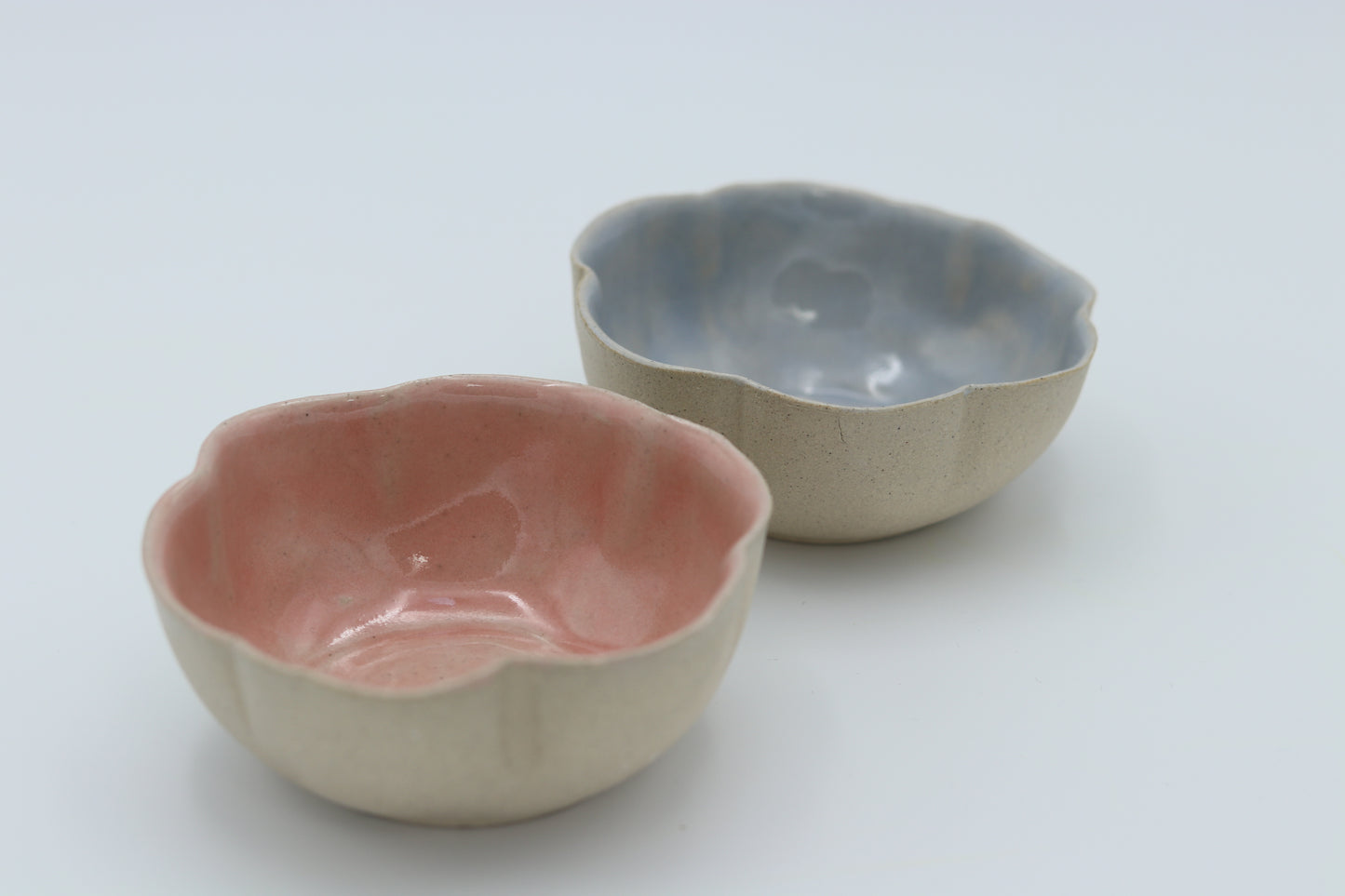 Pastel colour glazed ceramic flower shaped bowls