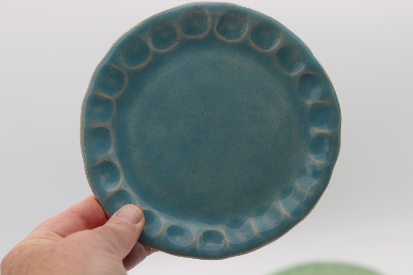 Thumbprint tea plates in french macron coloured glazes