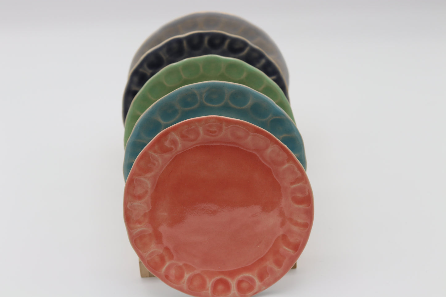 Thumbprint tea plates in french macron coloured glazes