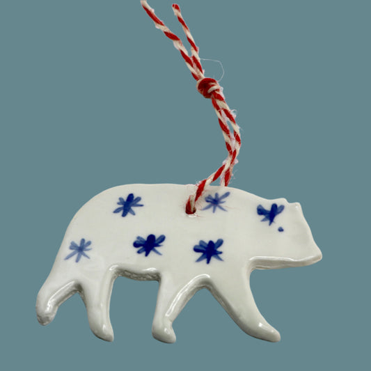 Porcelain Polar Bear hanging Christmas Decoration