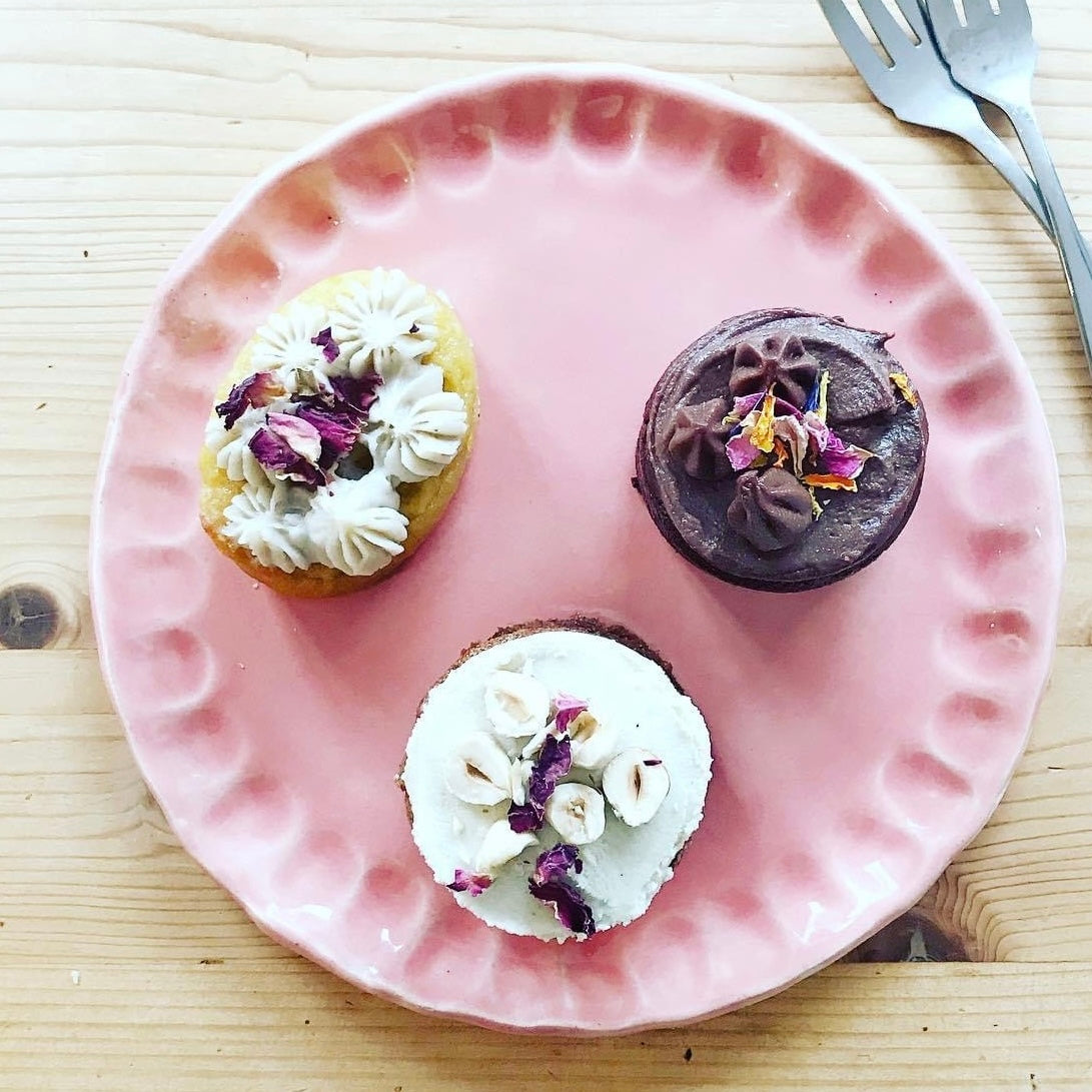 Thumbprint tea plates in french macron coloured glazes