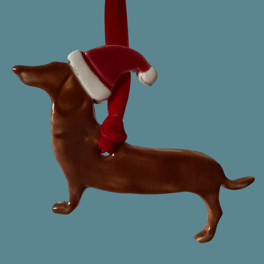 Porcelain Dachshund Sausage Dog hanging decoration