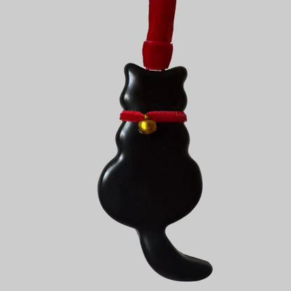 Porcelain cat hanging decoration with velvet collar and bell