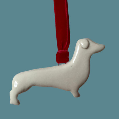 Porcelain Dachshund Sausage Dog hanging decoration
